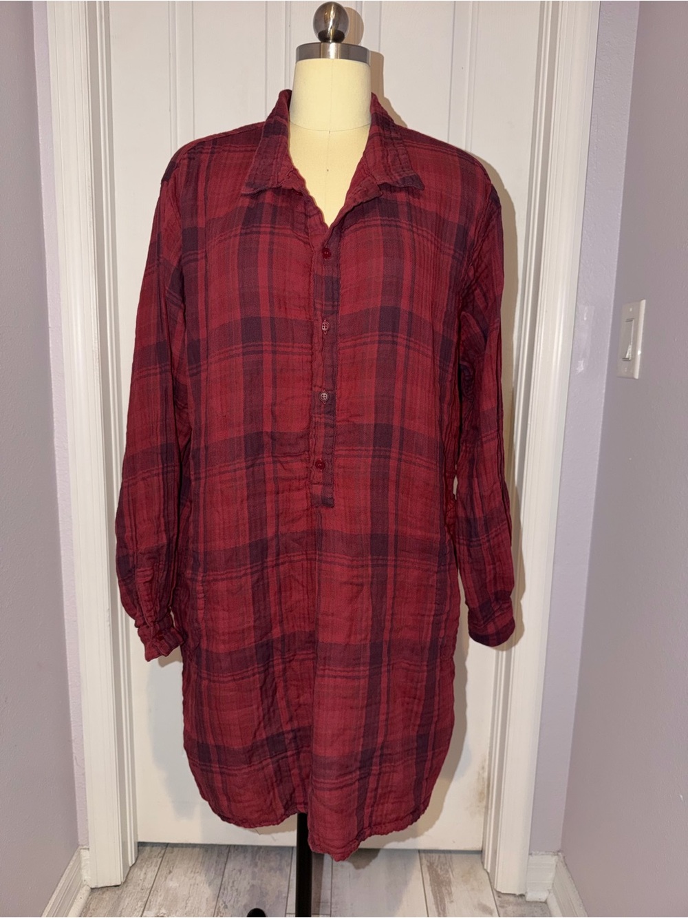 CP Shades Red Plaid Button-Front Tunic Shirt/Dress